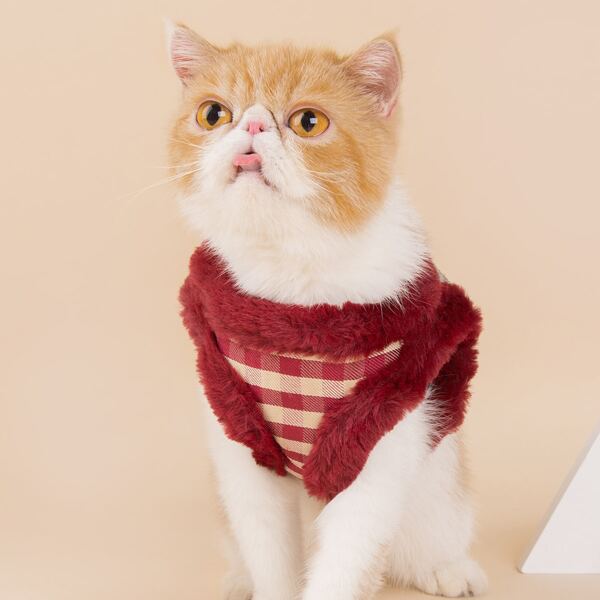 

1pc Gingham Plush Cat Harness & 1pc Cat Leash, Red