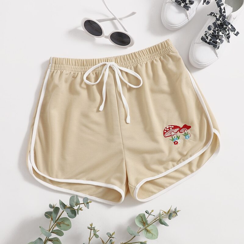 

Mushroom Embroidery Track Shorts, Khaki