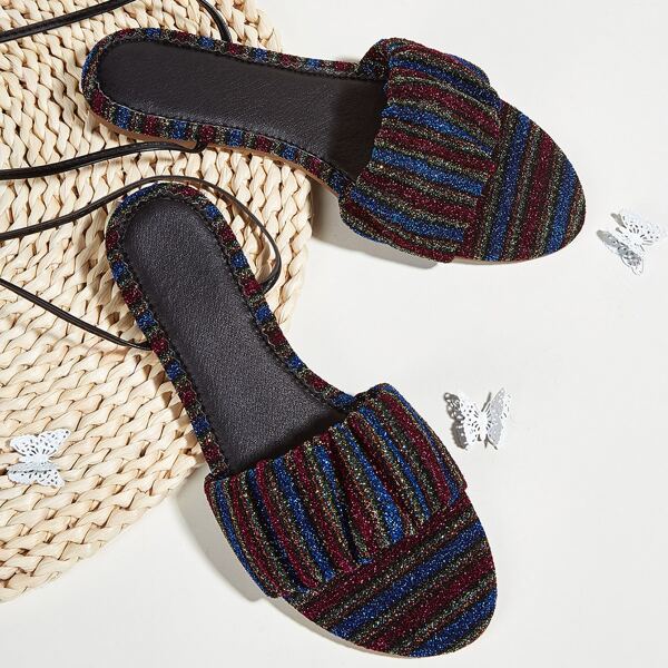 

Open Toe Color Block Tie Leg Sandals, Multicolor