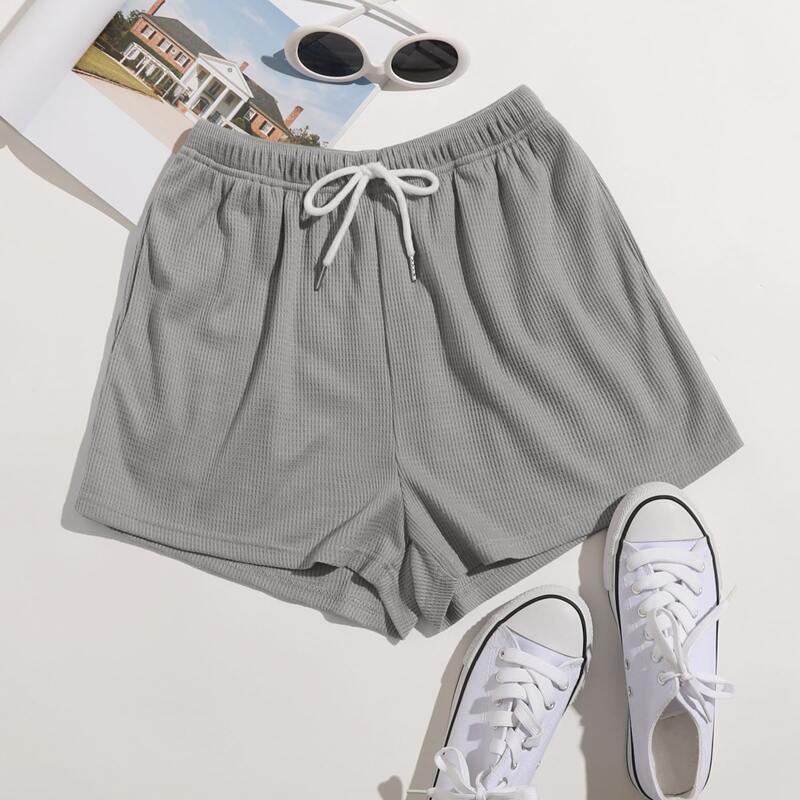 

Solid Tie Front Shorts, Grey