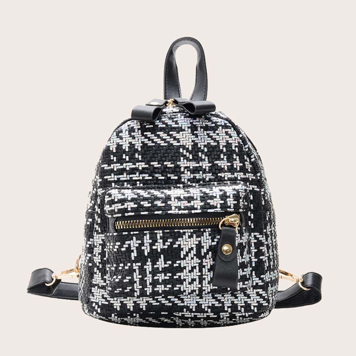 

Pocket Front Woven Backpack, Black