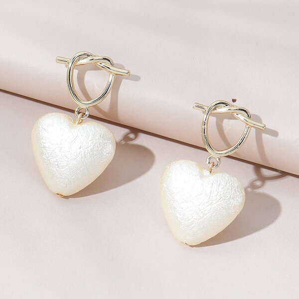 

Heart Shaped Faux Pearl Drop Earrings, White