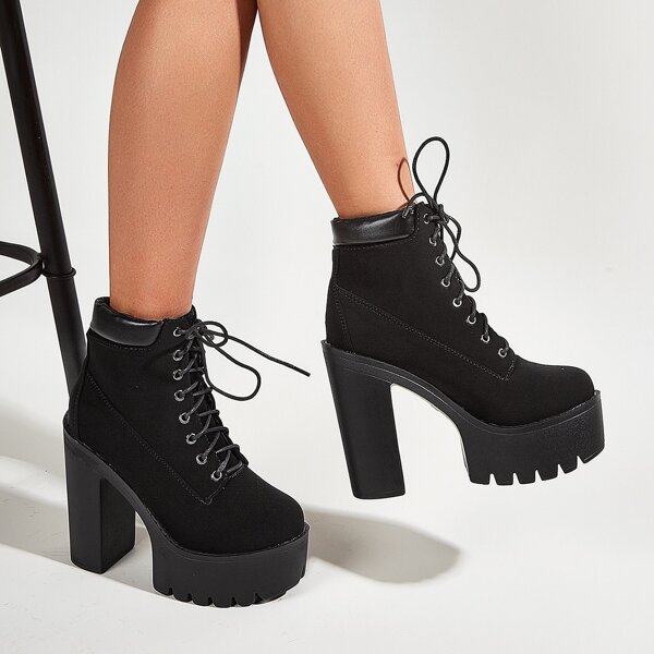 

Halloween Lace-up Front Platform Chunky Pumps, Black