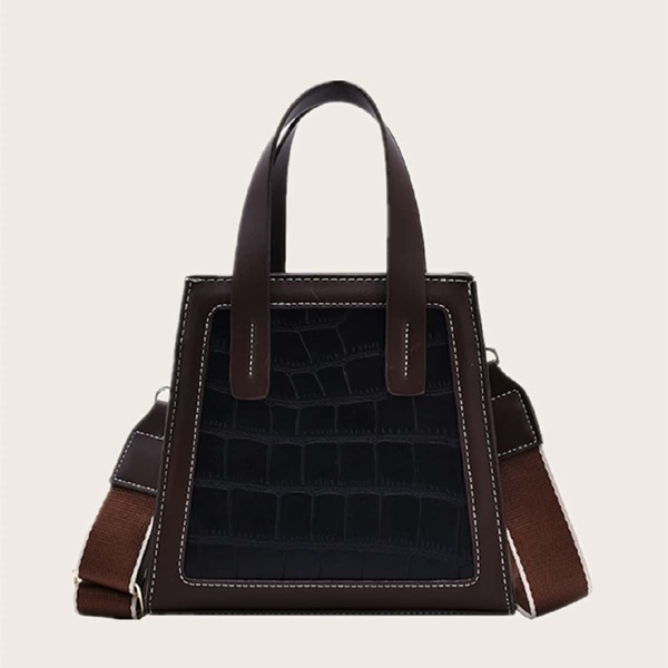 

Croc Embossed Satchel Bag, Black