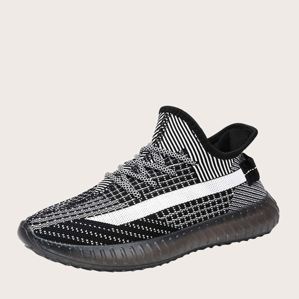

Men Striped Pattern Lace-up Front Sneakers, Black