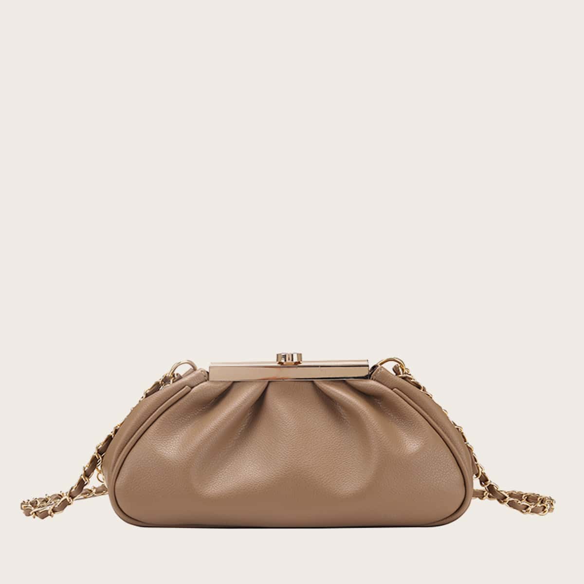 

Minimalist Clip Top Ruched Bag, Khaki
