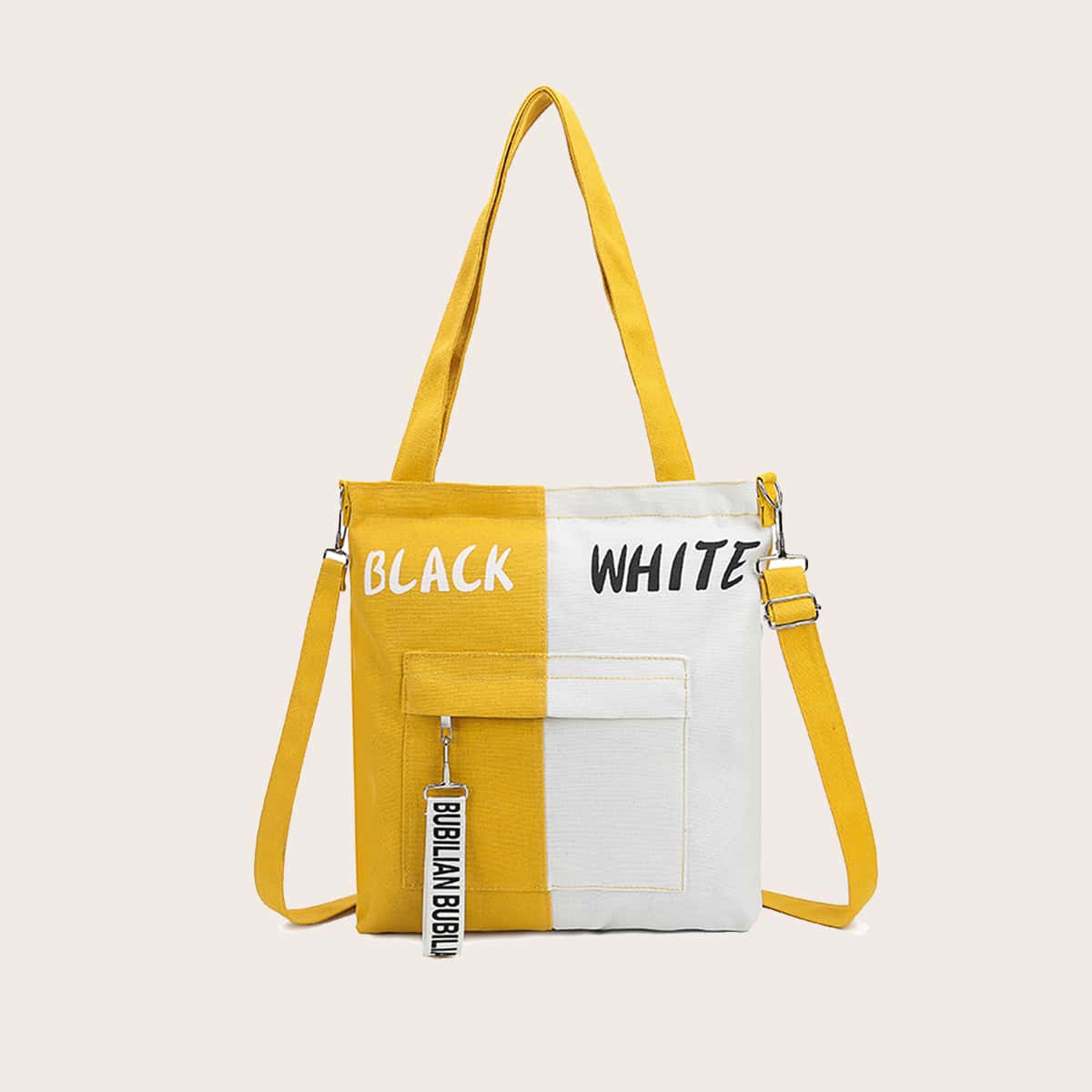 

Letter Graphic Color Block Tote Bag, Yellow
