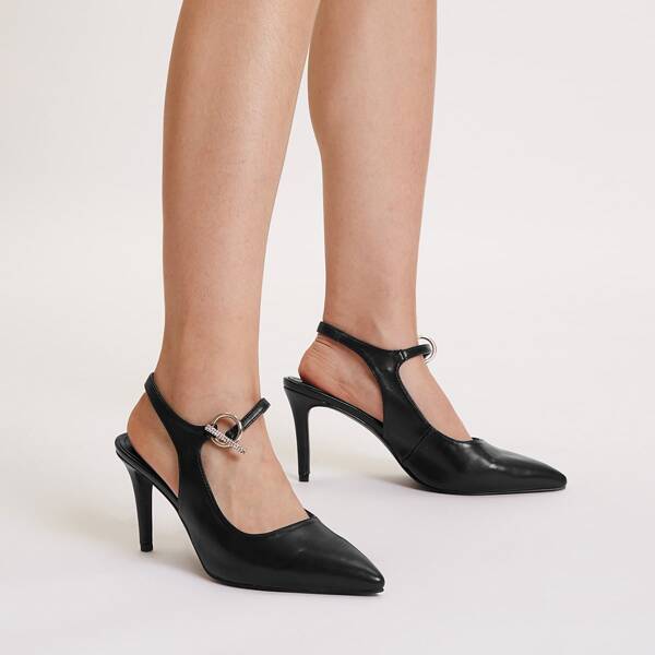 

Minimalist Stiletto Heeled Slingback Pumps, Black
