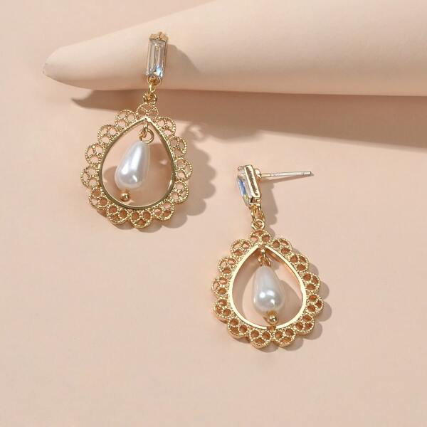 

Faux Pearl Waterdrop Drop Earrings, Gold