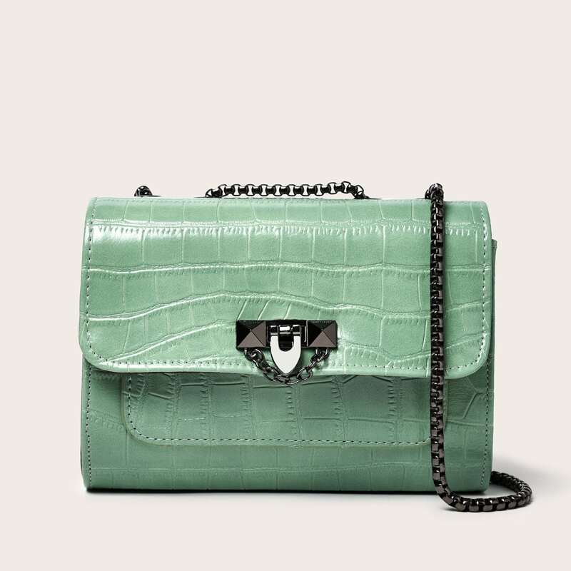 

Croc Embossed Chain Crossbody Bag, Pastel mint green