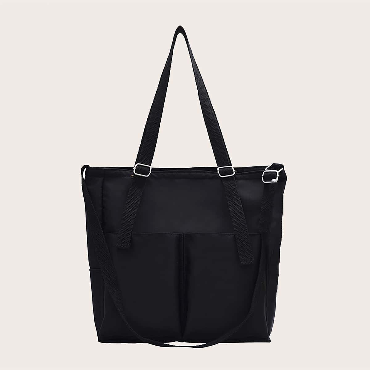 

Large Capacity Pocket Front Tote Bag, Black