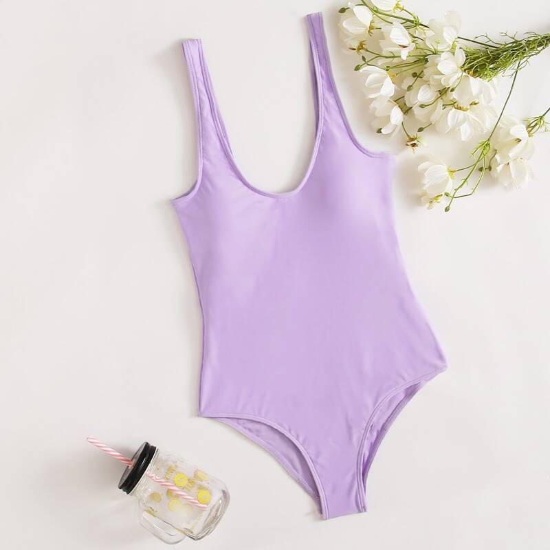 

Solid Tank One Piece Swimsuit, Lilac purple