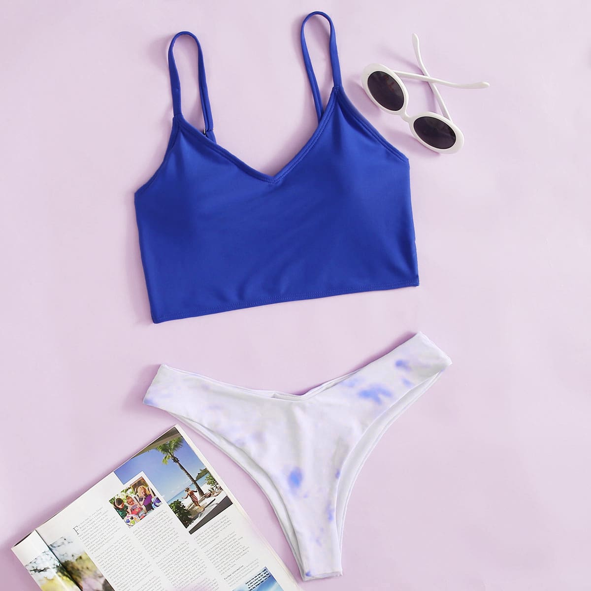

Tie Dye High Leg Bikini Swimsuit, Blue and white
