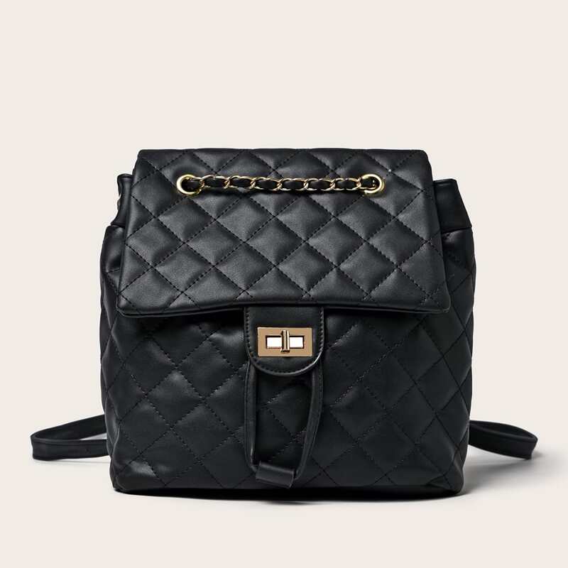 

Quilted Twist Lock Backpack, Black