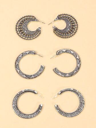 اقراط حلقي ملفوف بوهمي 3 ازواج