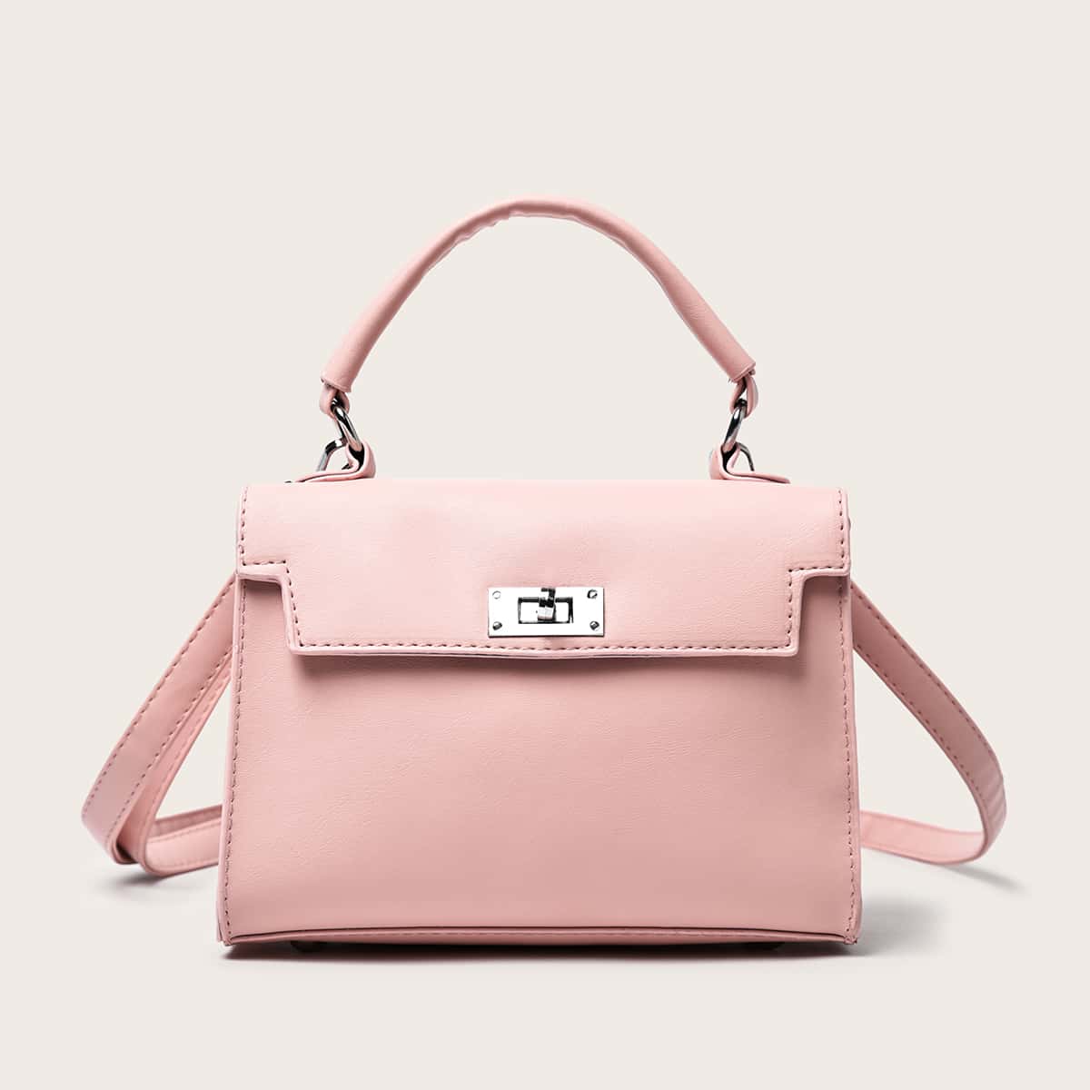 

Solid Twist Lock Satchel Bag, Baby pink