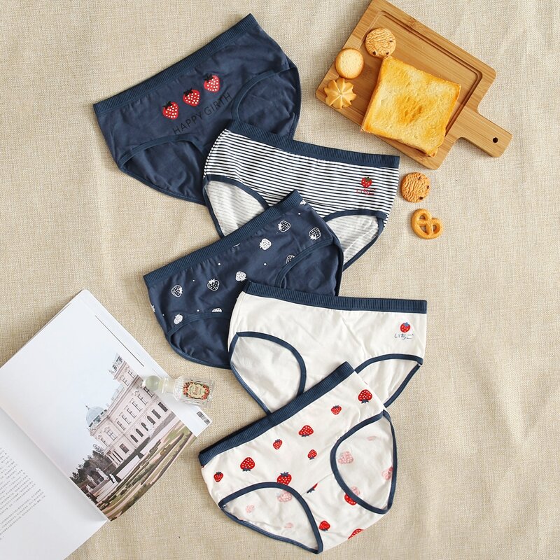 

5pack Stripe & Strawberry Print Panty Set, Multicolor