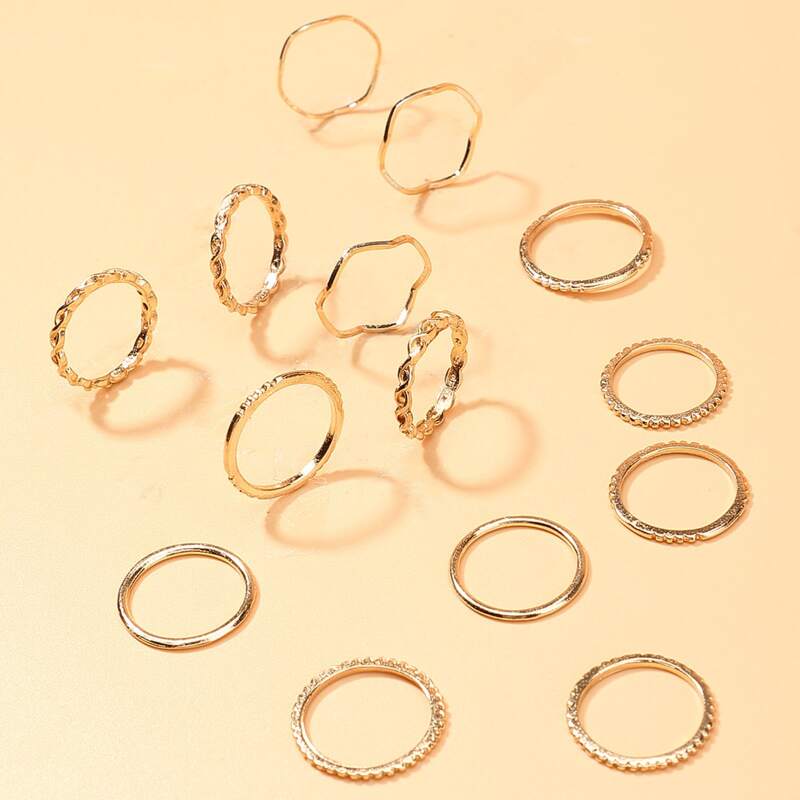 

14pcs Simple Ring, Gold
