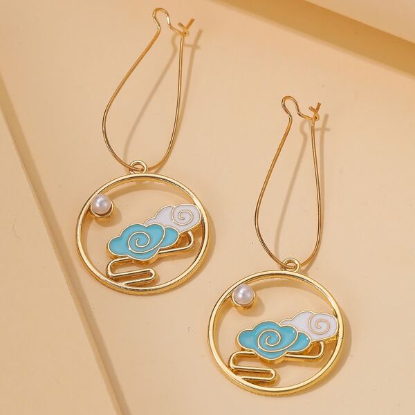 

Chinese Cloud Decor Round Drop Earrings, Multicolor