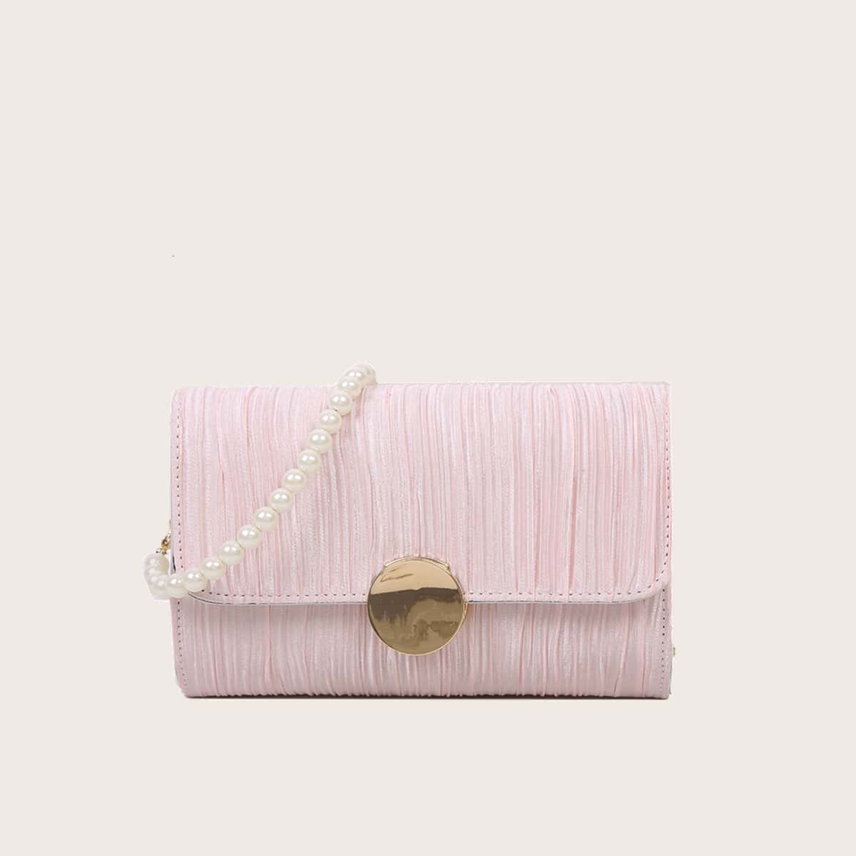 

Faux Pearl Pleated Shoulder Bag, Baby pink
