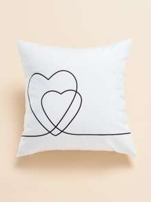 Heart Print Cushion Cover Without Filler - White - View 1