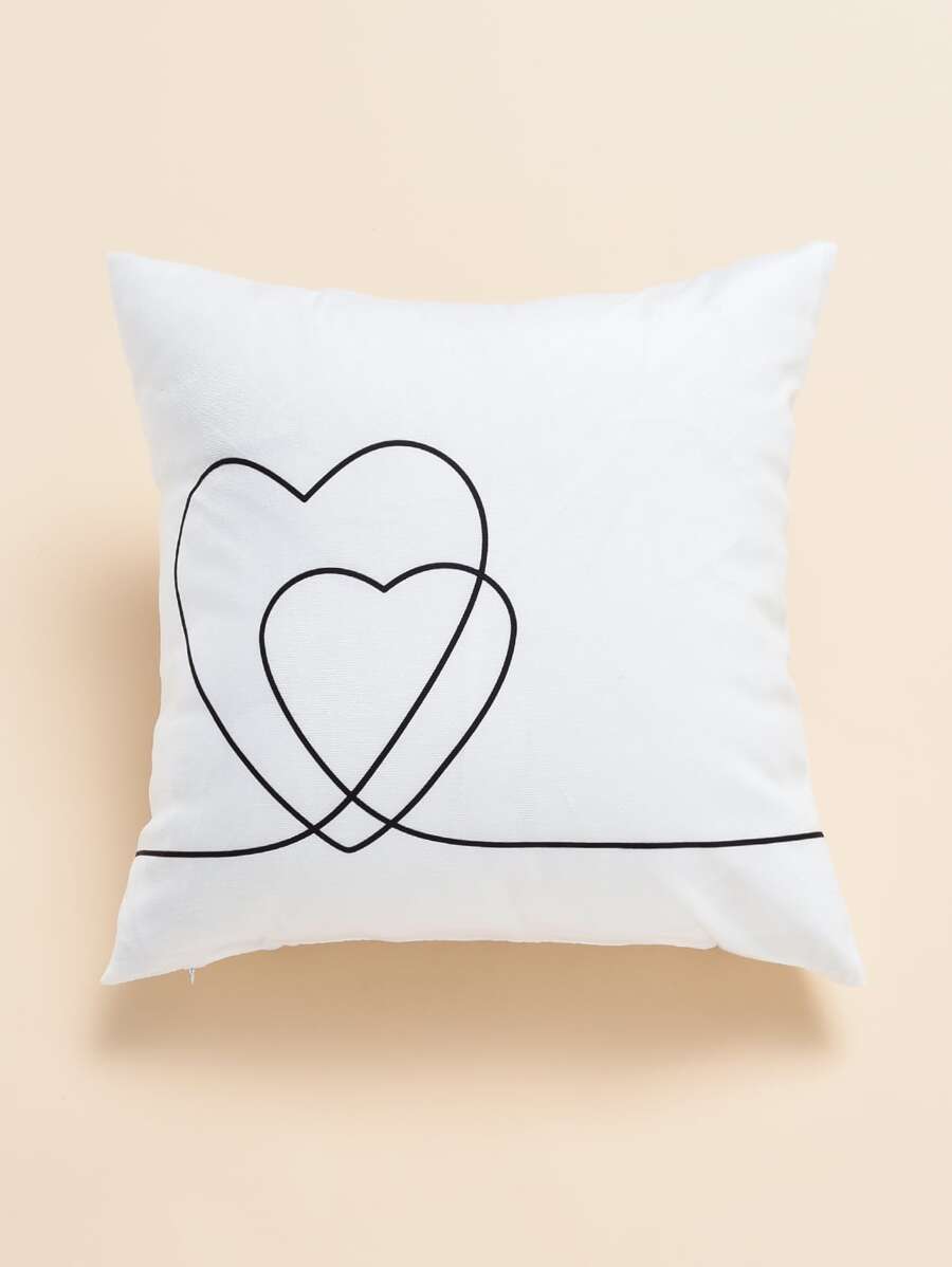 Heart Print Cushion Cover Without Filler - White - View 1