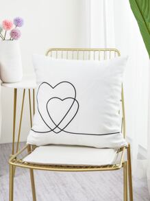 Heart Print Cushion Cover Without Filler - White - View 5