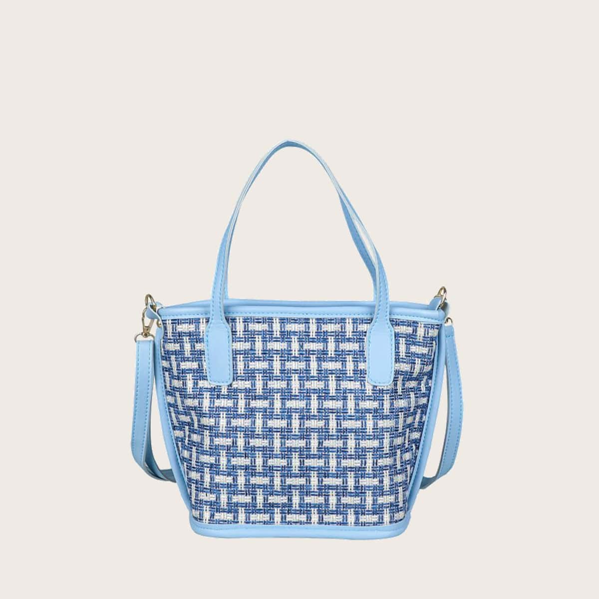 

Plaid Satchel Bag, Blue