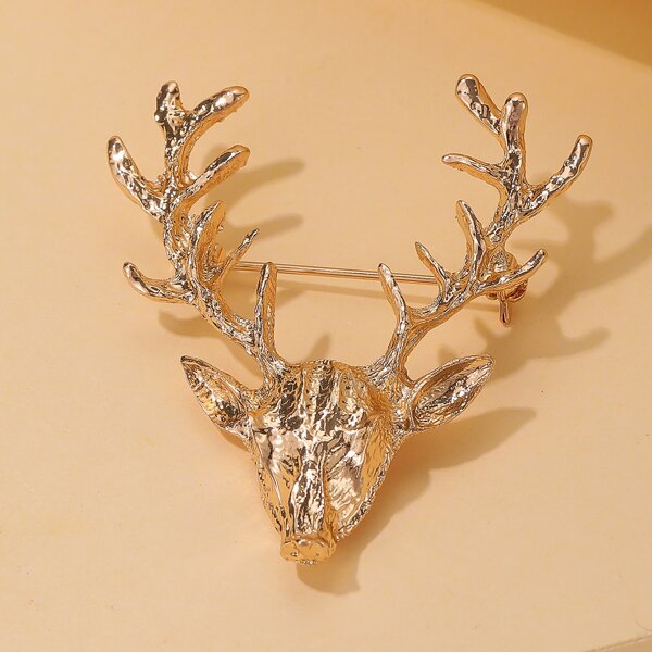 

Christmas Elk Head Design Brooch, Gold