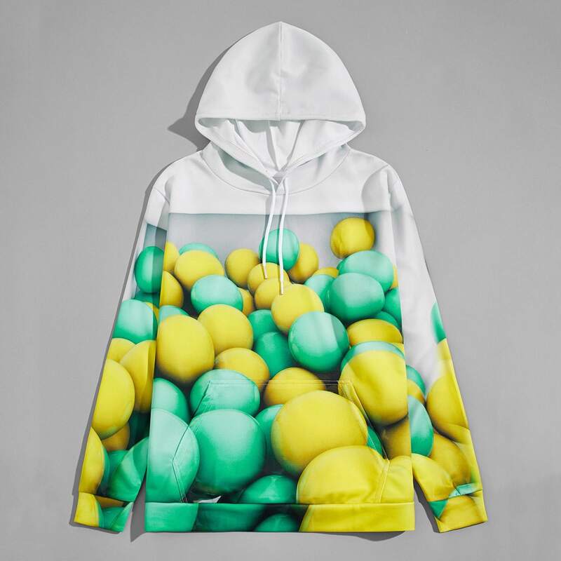 

Guys Graphic Print Kangaroo Pocket Hoodie, Multicolor