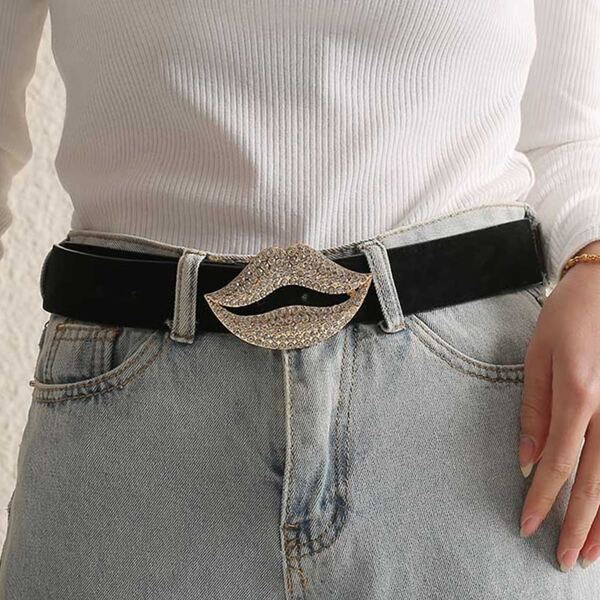 

Rhinestone Mouth Buckle Belt, Black