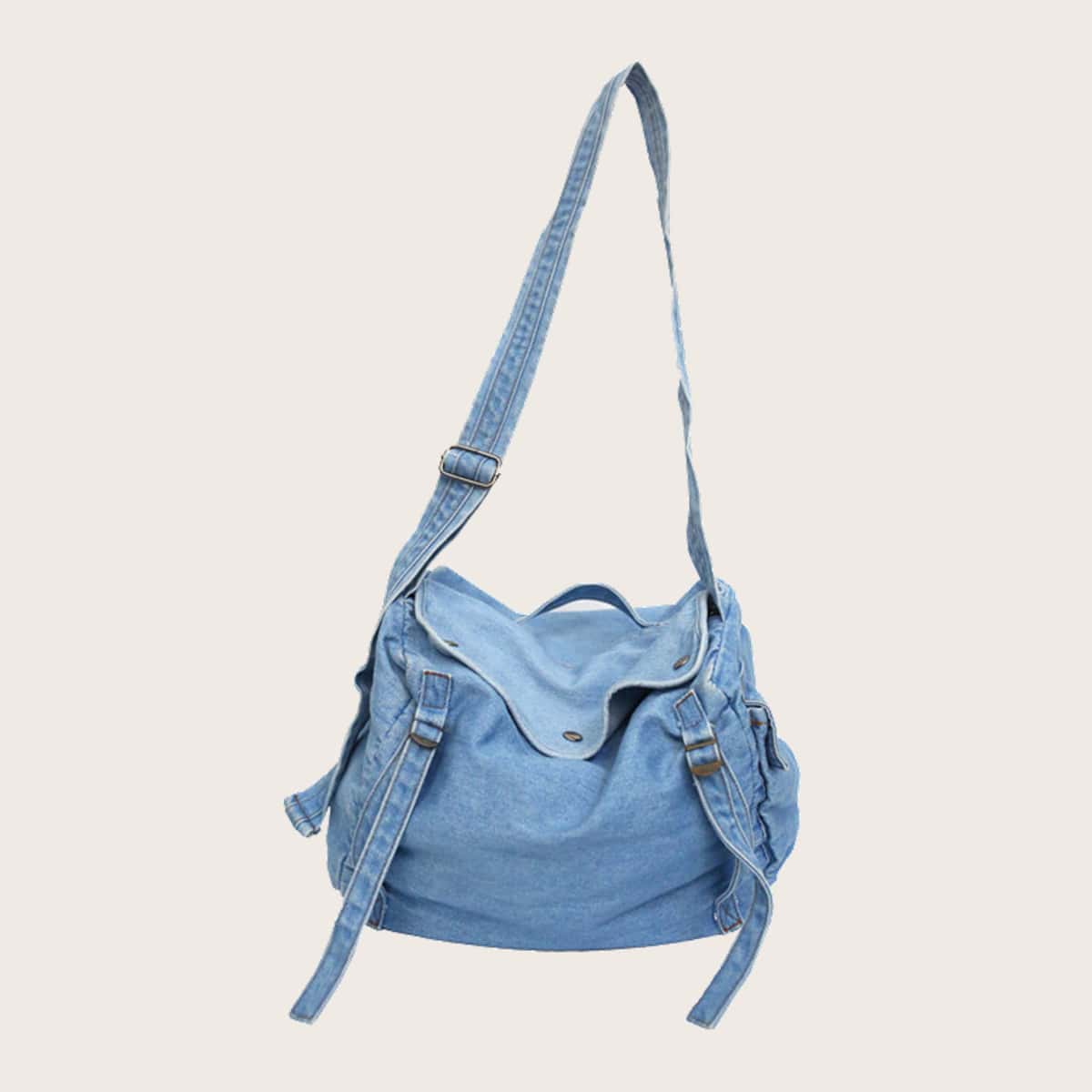 

Denim Buckle Satchel Bag, Blue