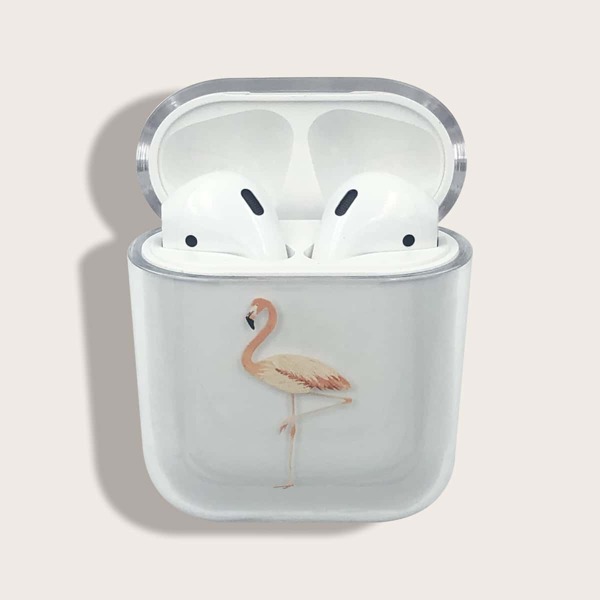 

Прозрачный чехол для Airpods с узором фламинго