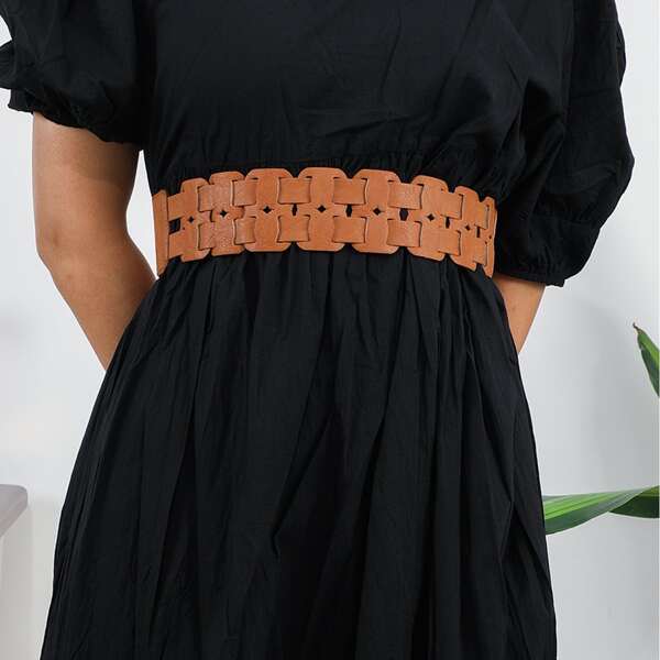 

Elastic Wide Belt, Brown