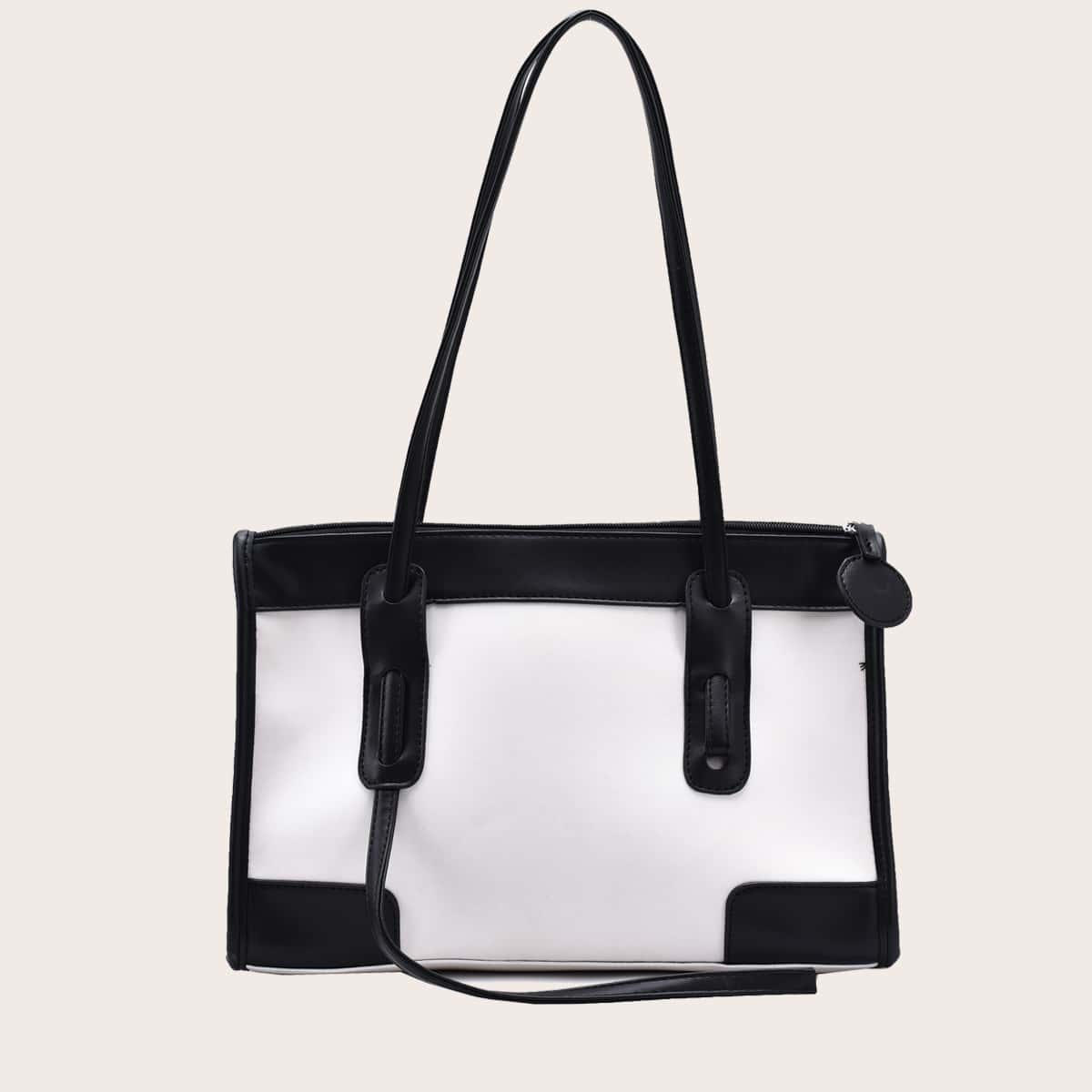 

Large Capacity Contrast Piping Tote Bag, White