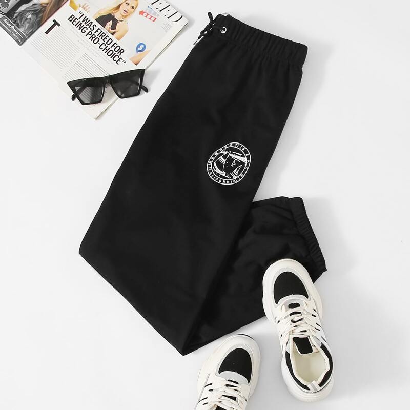 

Letter Boat Graphic Sweatpants, Black