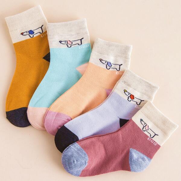 

5pairs Toddler Girls Cartoon Graphic Socks, Multicolor