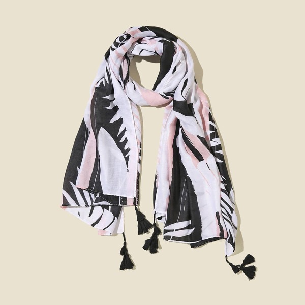 

Plant Pattern Tassel Hem Scarf, Multicolor