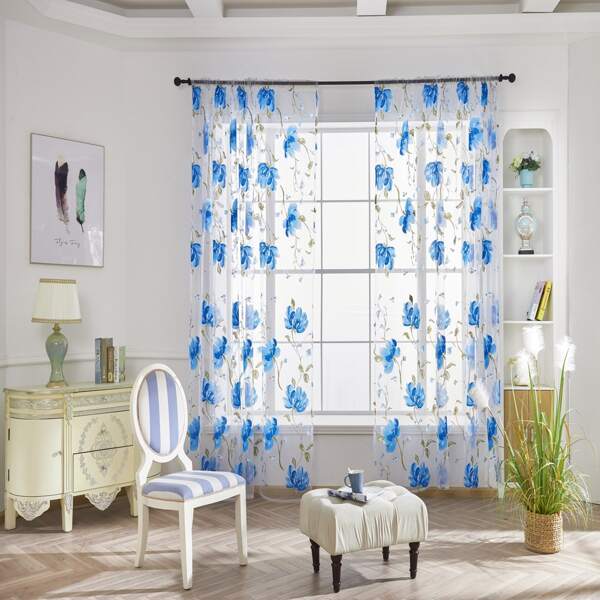 

Flower Print Single Panel Curtain, Multicolor