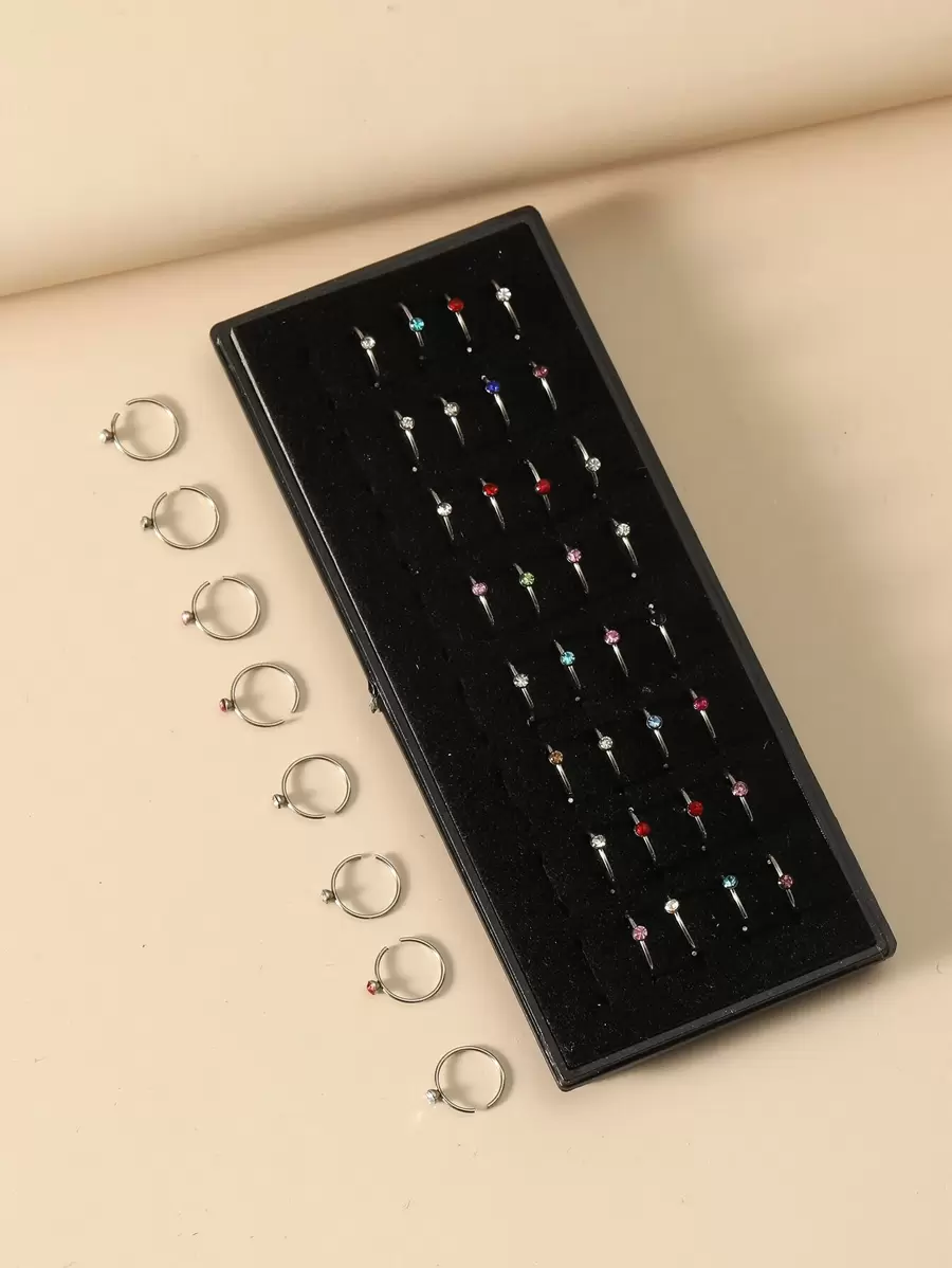 40 Cái/bộ Thép Không Gỉ, Kim Cương Giả Chi Tiết Nhẫn Mũi Cho Phụ Nữ Và Nam Giới, Punk Xuyên, Một Món Quà Trang Sức Cơ Thể Thời Trang Cho Bất Kỳ Dịp Nào - Bạc - Xem 1