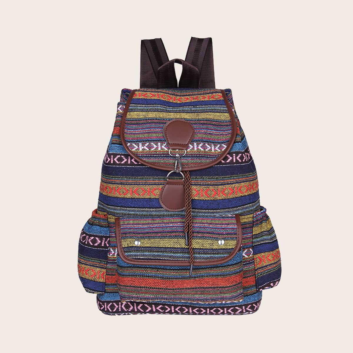 

Tribal Print Flap Backpack, Multicolor
