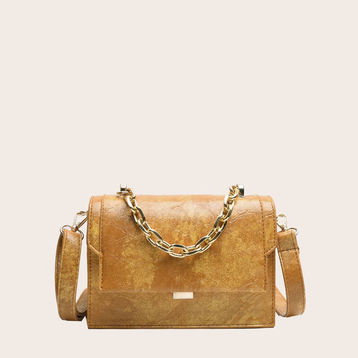 

Chain Handle Flap Satchel Bag, Yellow
