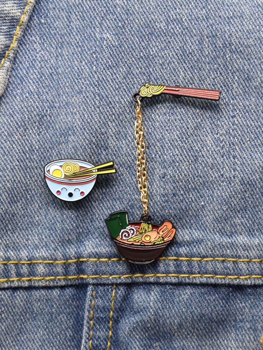 2入組麵條和碗設計胸針 - 彩色 - 查看 1