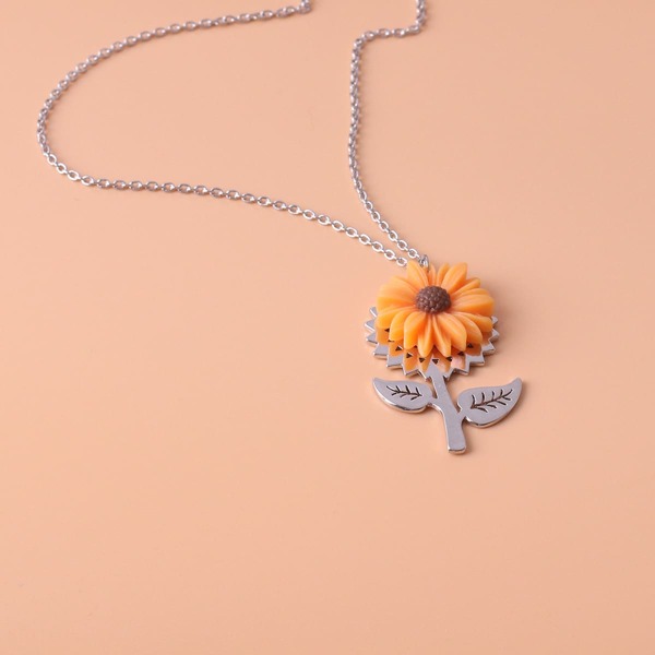 

Sunflower Charm Necklace, Silver