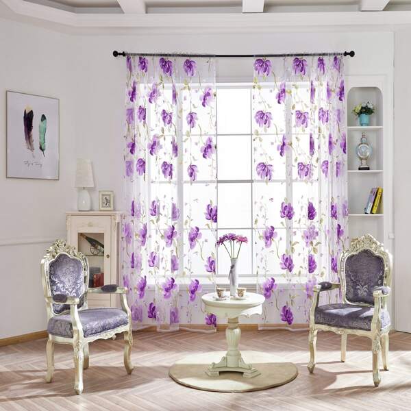 

Flower Print Single Panel Curtain, Multicolor
