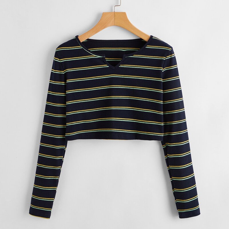 

Striped Notched Crop Tee, Multicolor