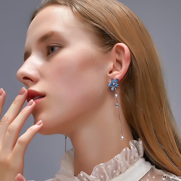 

Flower Decor Long Strip Drop Earrings, Blue