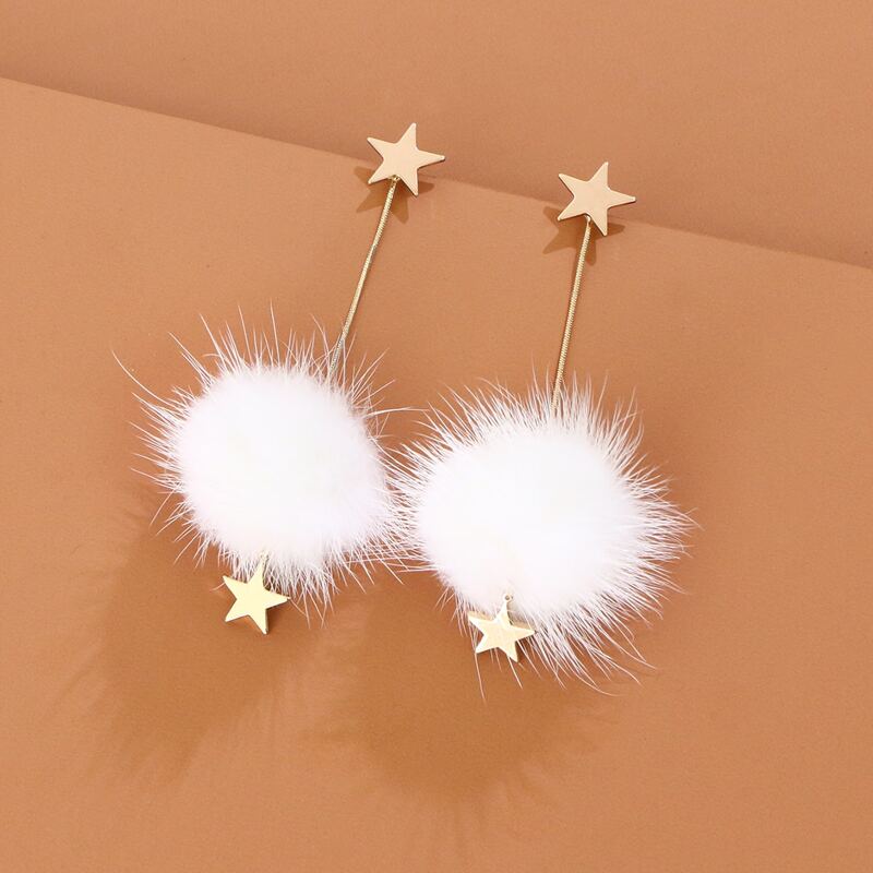 

Fluffy Pom Pom Drop Earrings, White
