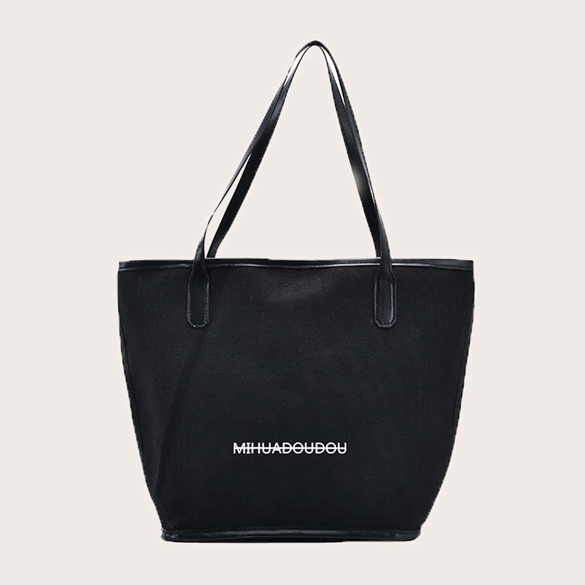 

Letter Graphic Tote Bag, Black