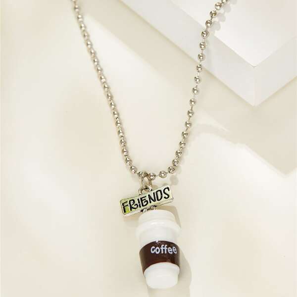 

Coffee Cup Charm Necklace, Silver